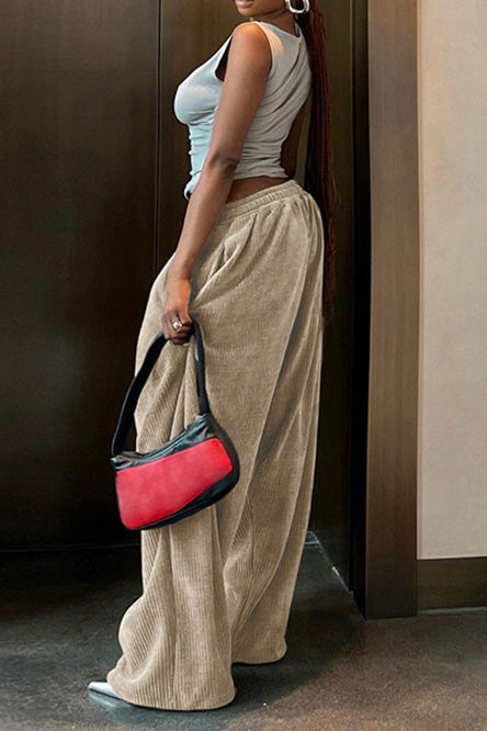 Relaxed Waist Straight Leg Casual Pants