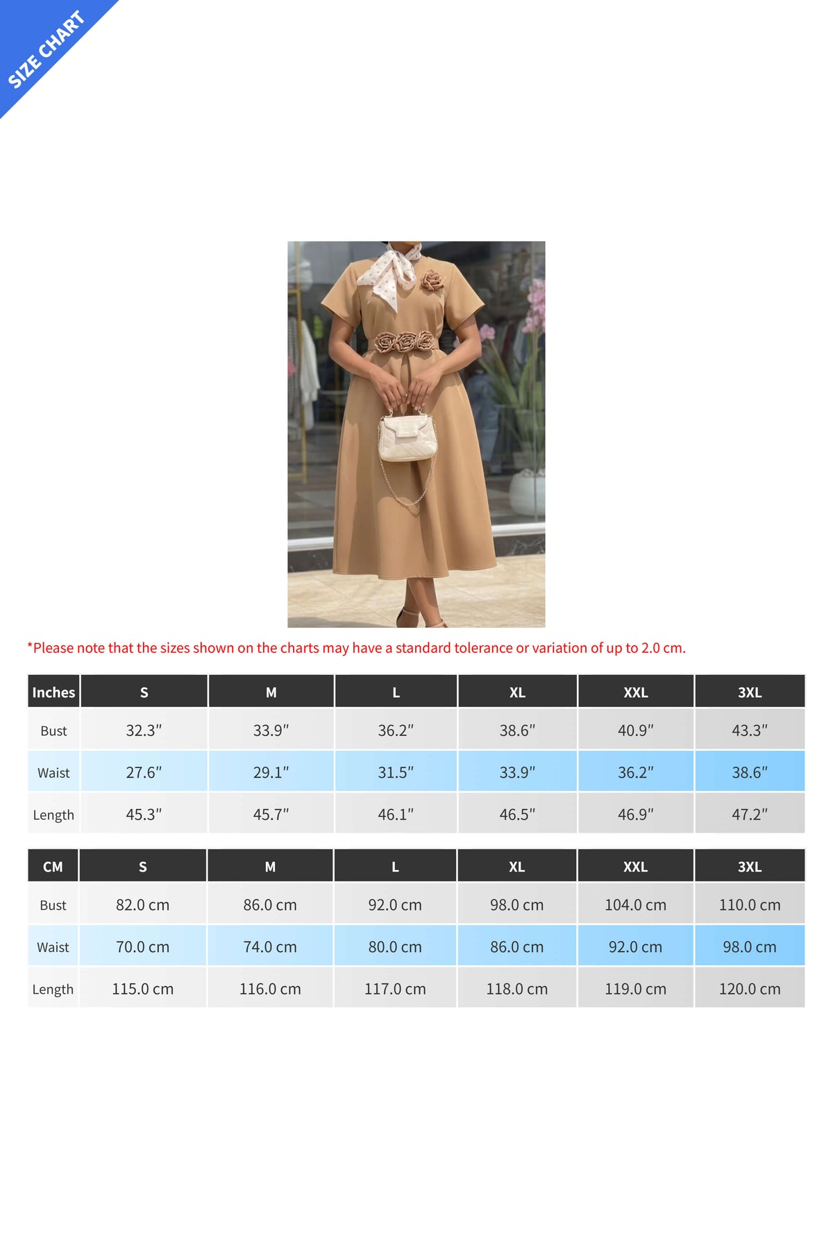 3D Rosette Belted A-Line Midi Dress