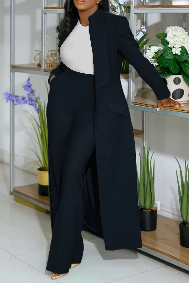 Solid Color Notch Lapel Long Suit Two-Piece Set