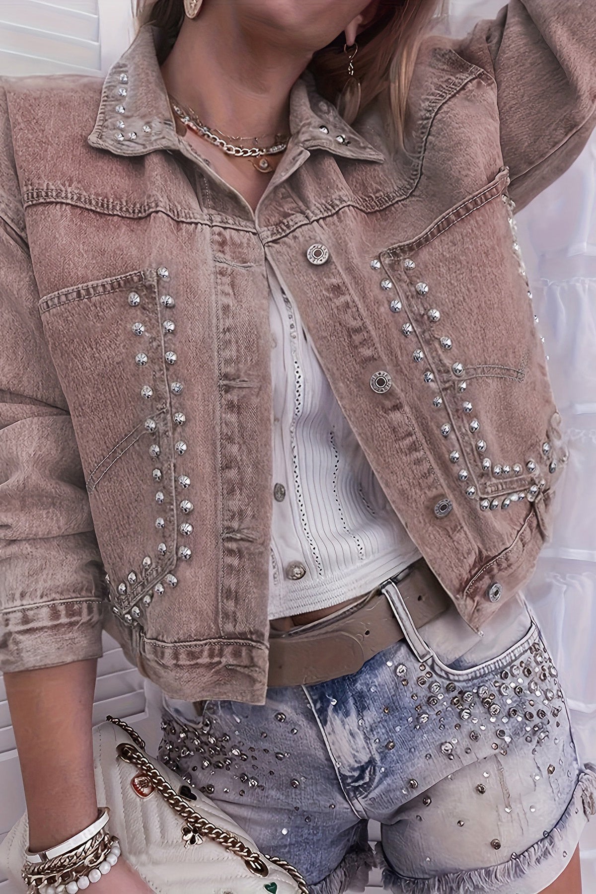 Rivet Studded Pocketed Denim Jacket