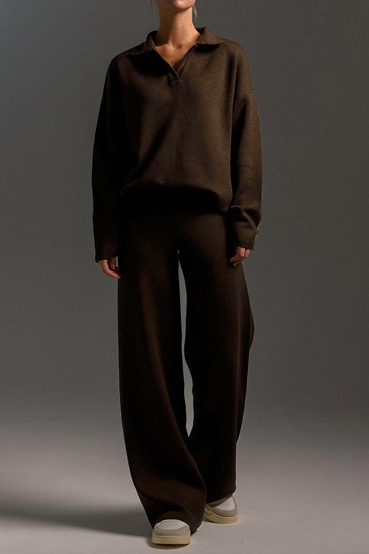 2-Piece Knit Polo & Wide-Leg Lounge Set