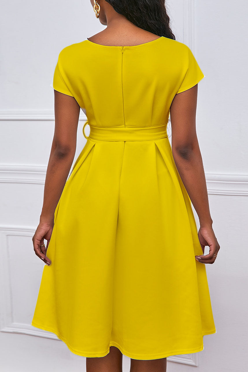 Solid Color Belted Bow Tie Waist Dress