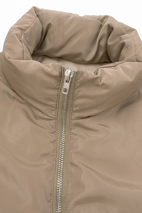 Solid Zip-Up Fitted Cotton Puffer Jacket