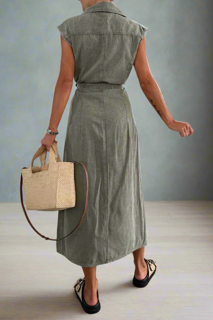 Sleeveless Denim Shirt Dress