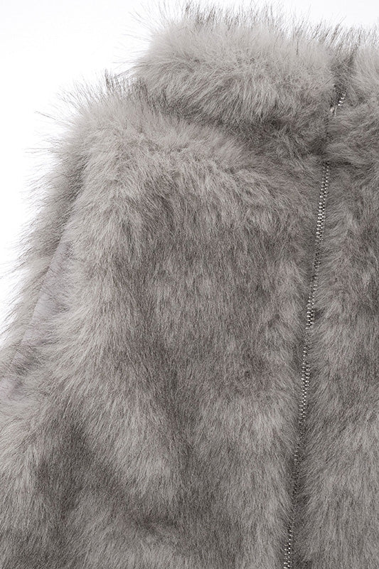 High Neck Fuzzy Zip Vest Top