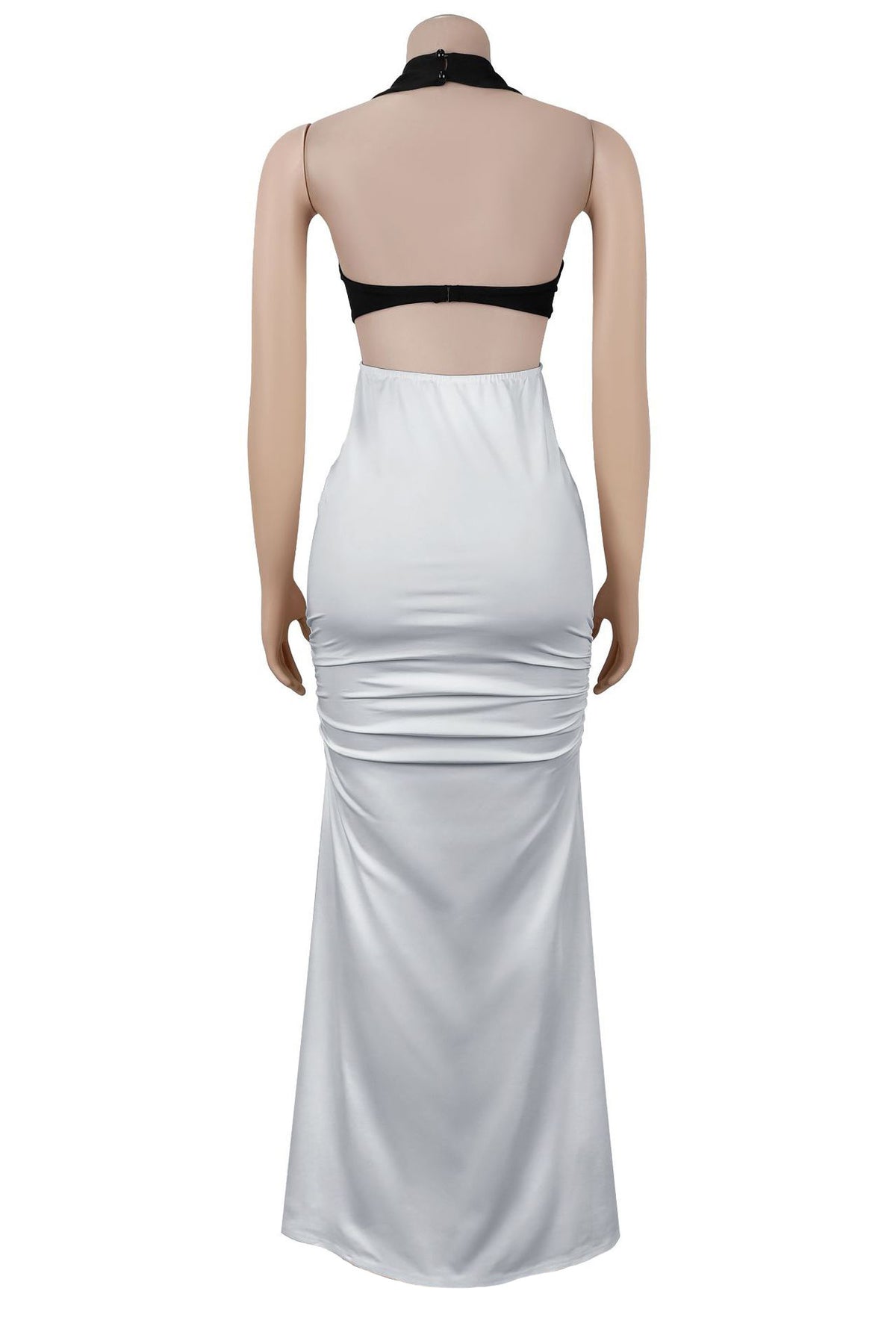 Two Tone Open Back Halter Maxi Dress