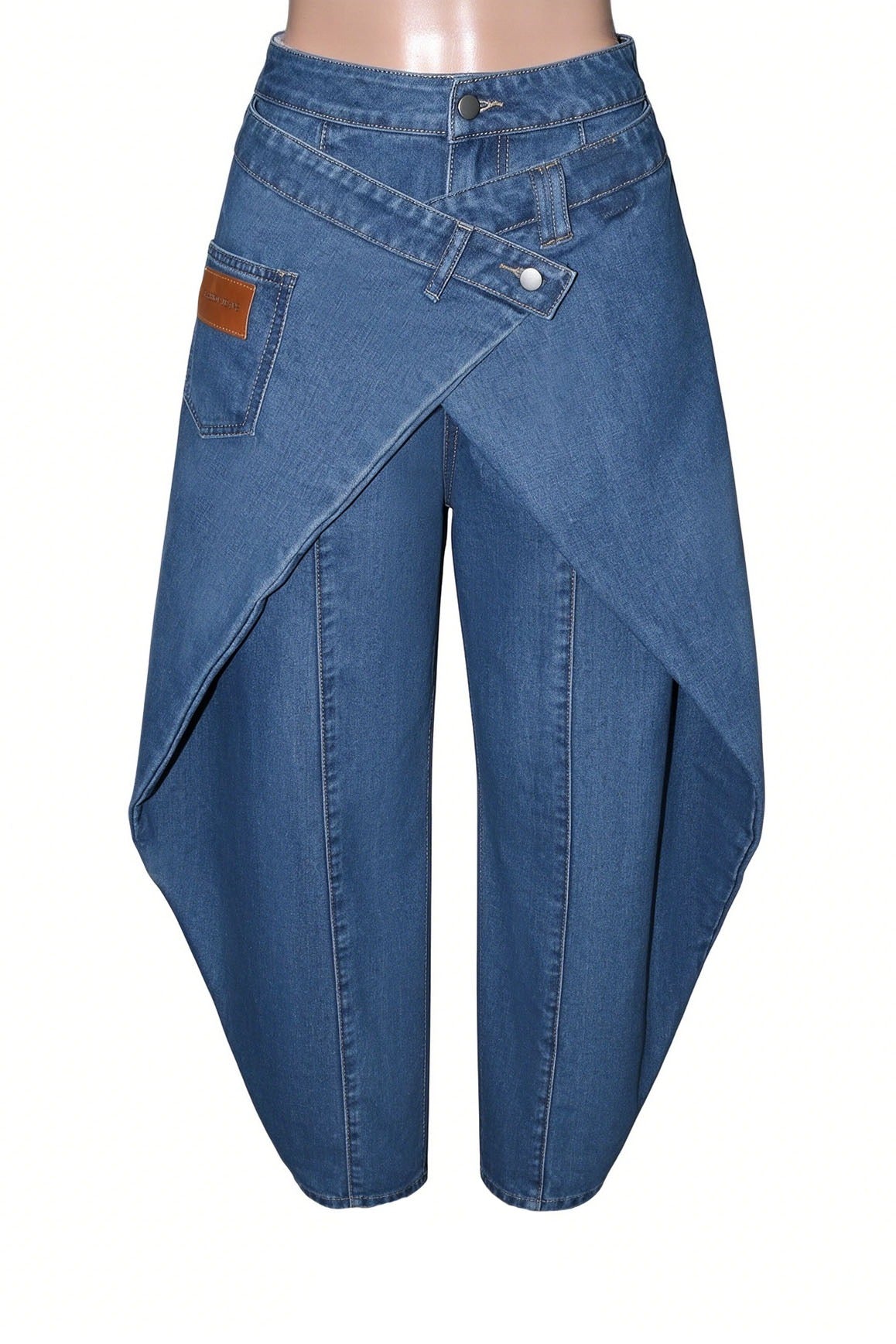 High-Rise Wrap-Front Wide-Leg Jeans
