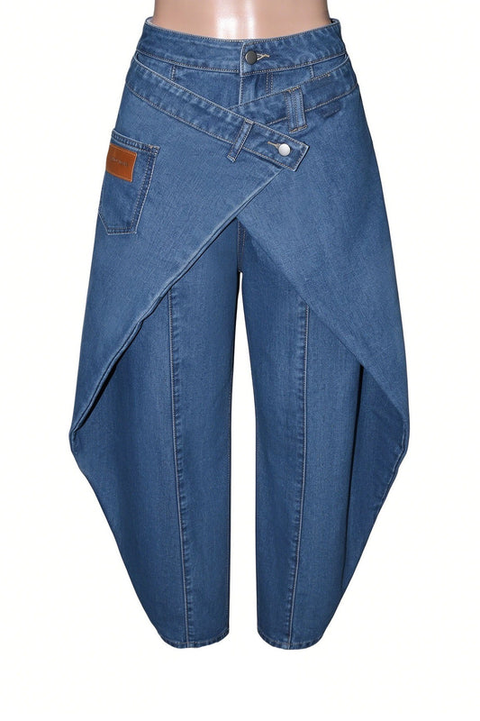 High-Rise Wrap-Front Wide-Leg Jeans
