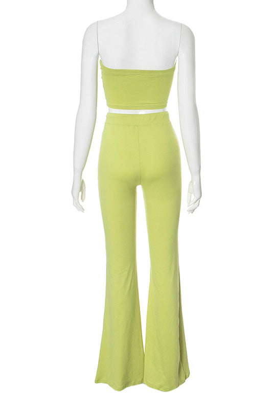Strapless Bandeau & Drawstring Flare Pant Set