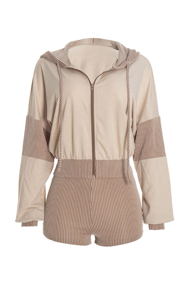 Contrast-Panel Zip Hoodie & Shorts Set