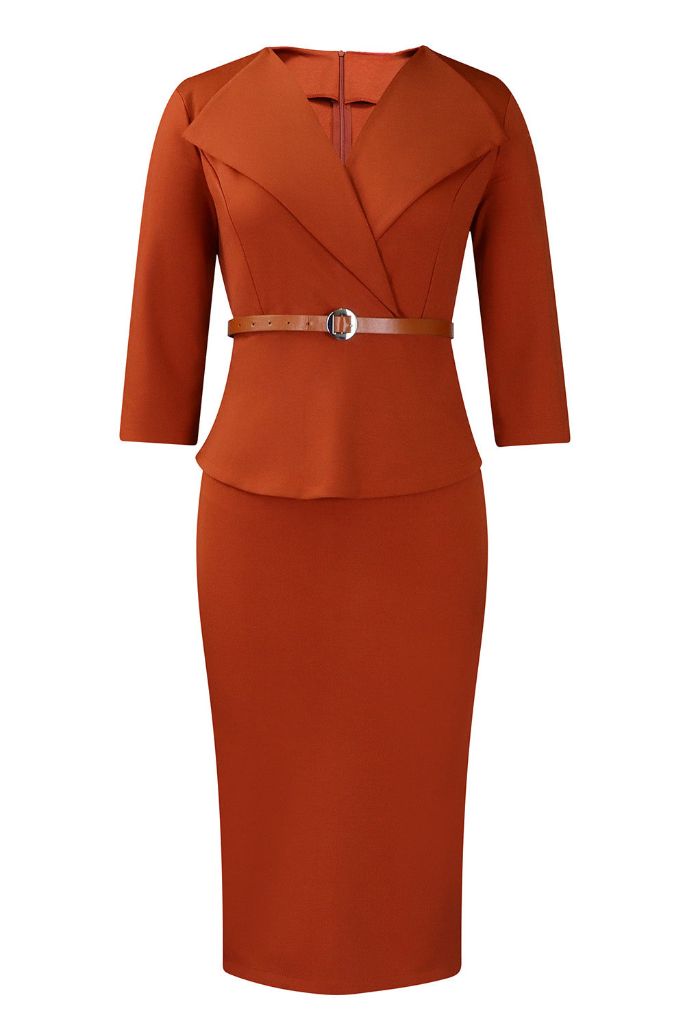 3/4 Sleeve Belted Sheath Work Dress