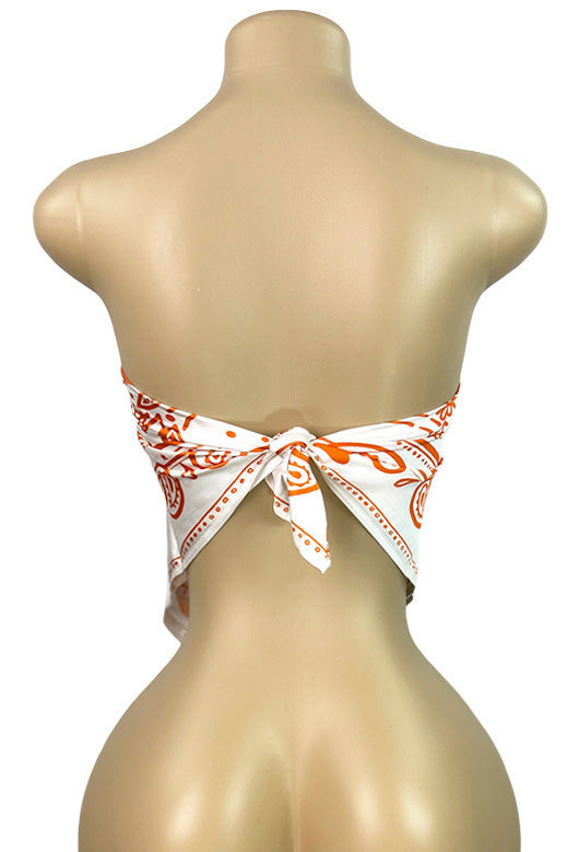 Printed Strapless Scarf Top with Tie Back