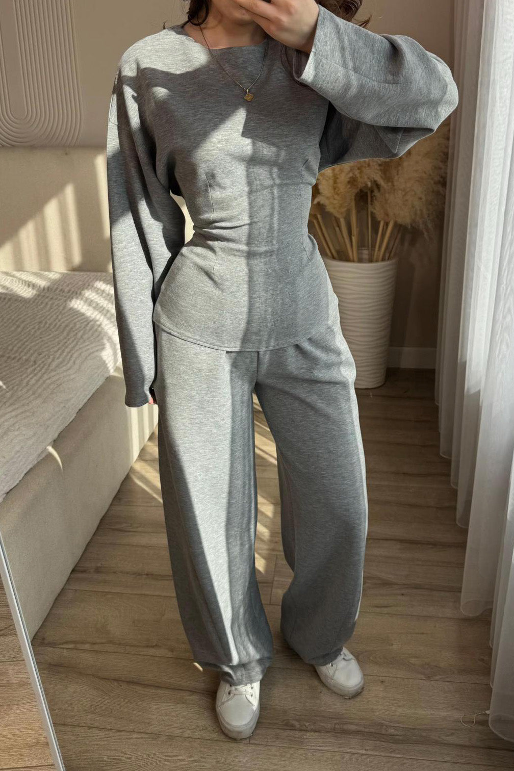 Tie-Waist Peplum Blouse & Trouser Set