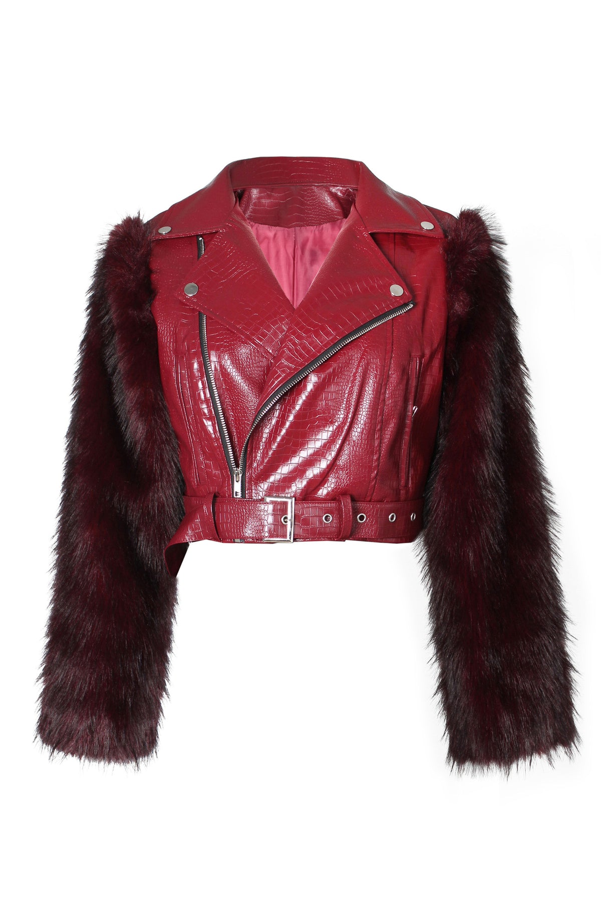 Faux Fur Trim Faux Leather Jacket