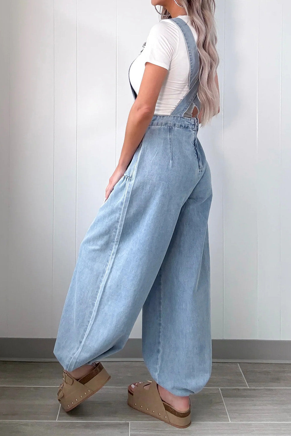 Loose Fit Denim Jumpsuit with Straps