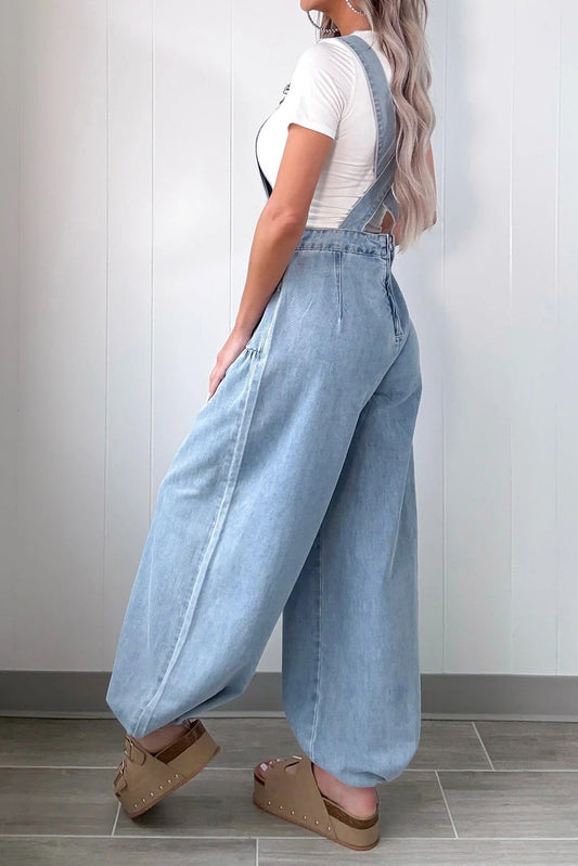 Loose Fit Denim Jumpsuit with Straps