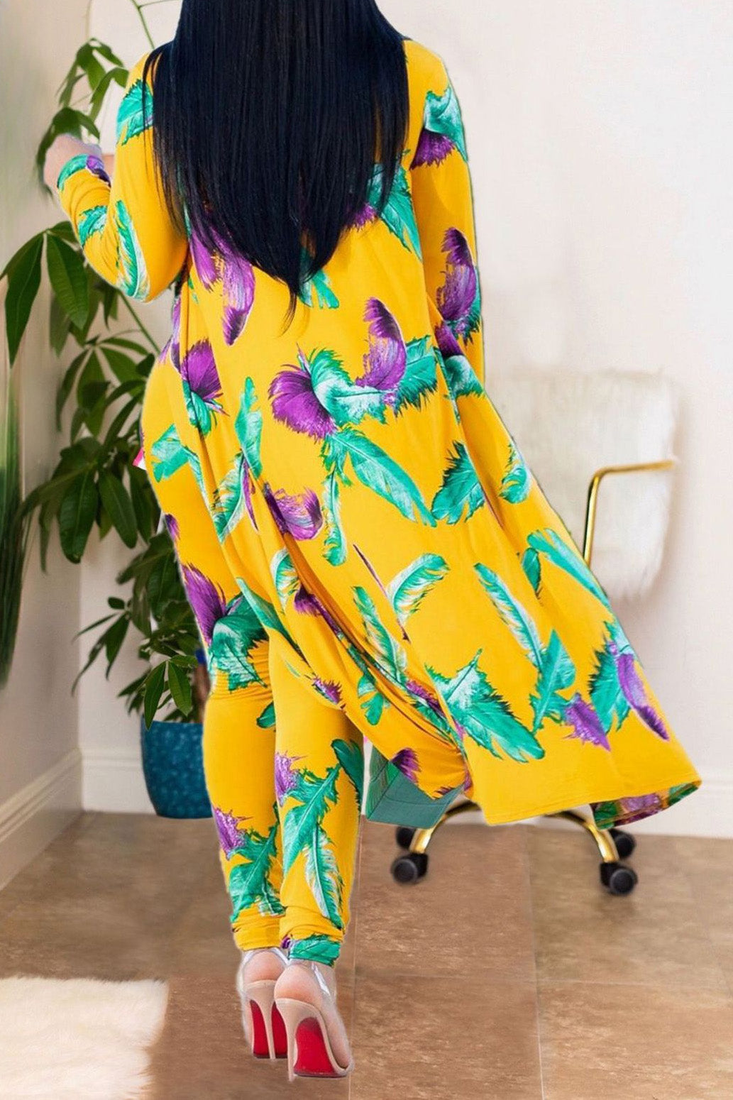 Printed Pants with Long Cardigan Set