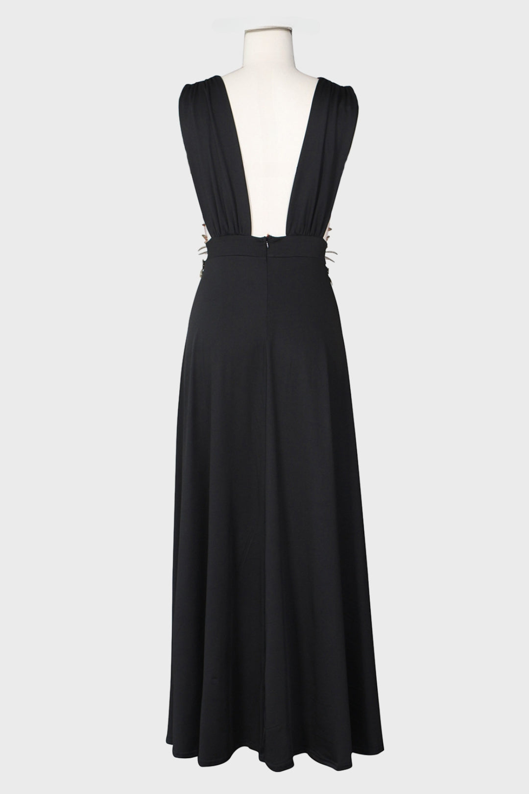 Open V-Neck Sleeveless Double Slit Maxi Dress
