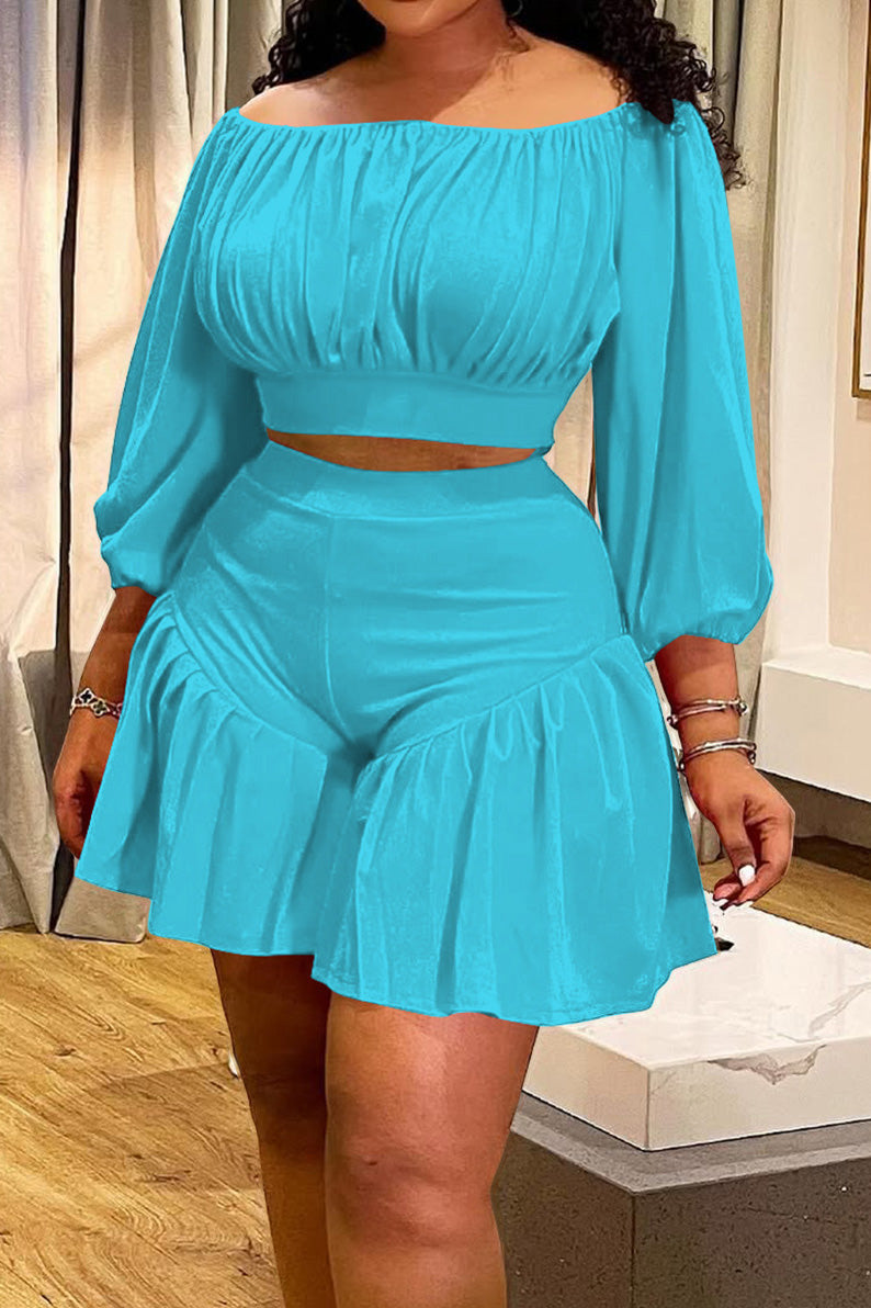 2-Piece Off-Shoulder Ruffle Shorts Set