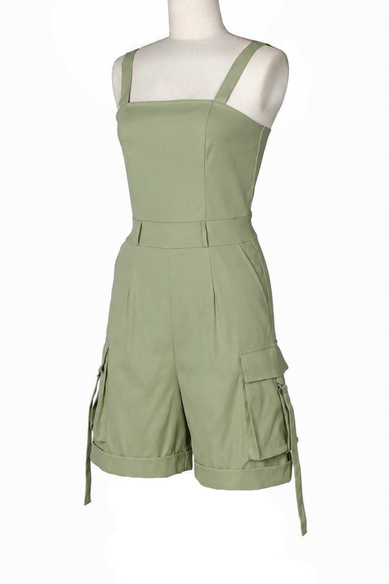 Square Neck Sleeveless Utility Cargo Romper