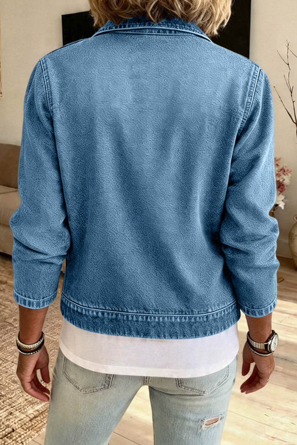 Washed Zip Front Denim Jacket