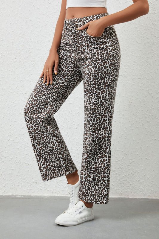 Leopard Print Loose Fit Denim Jeans