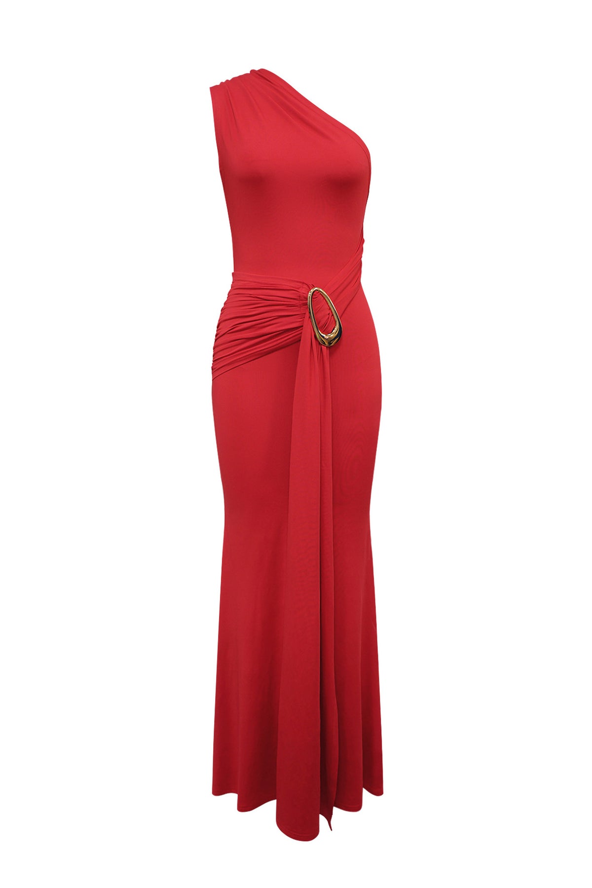 One-Shoulder Draped Ring Maxi Dress
