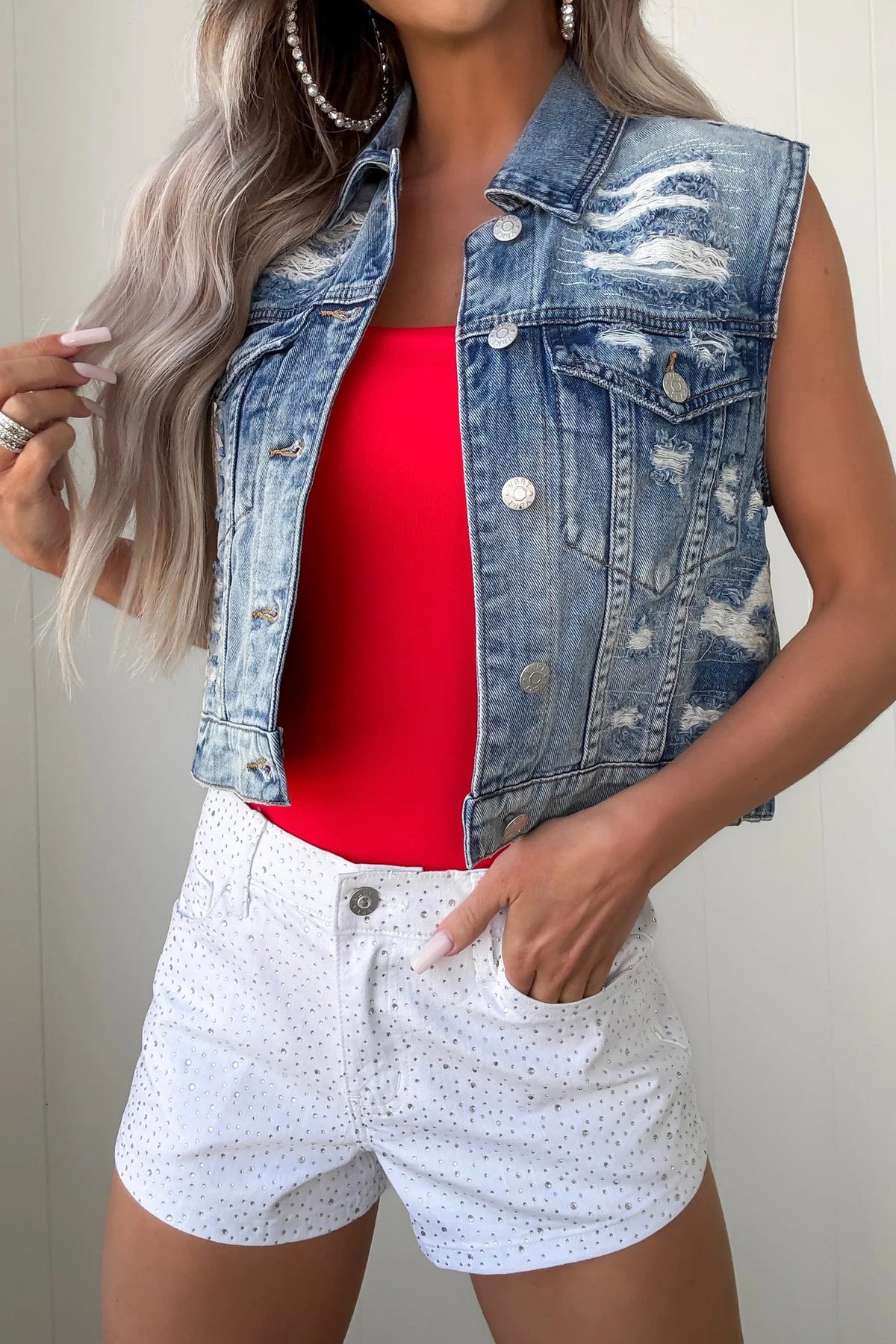 Distressed Denim Vest