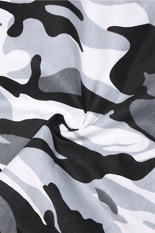 Camo Print Cropped Raw Hem Utility Jacket
