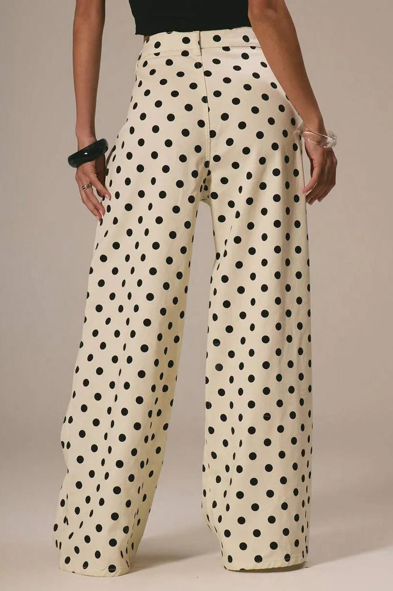 Polka Dot Non-Stretch Denim Jeans