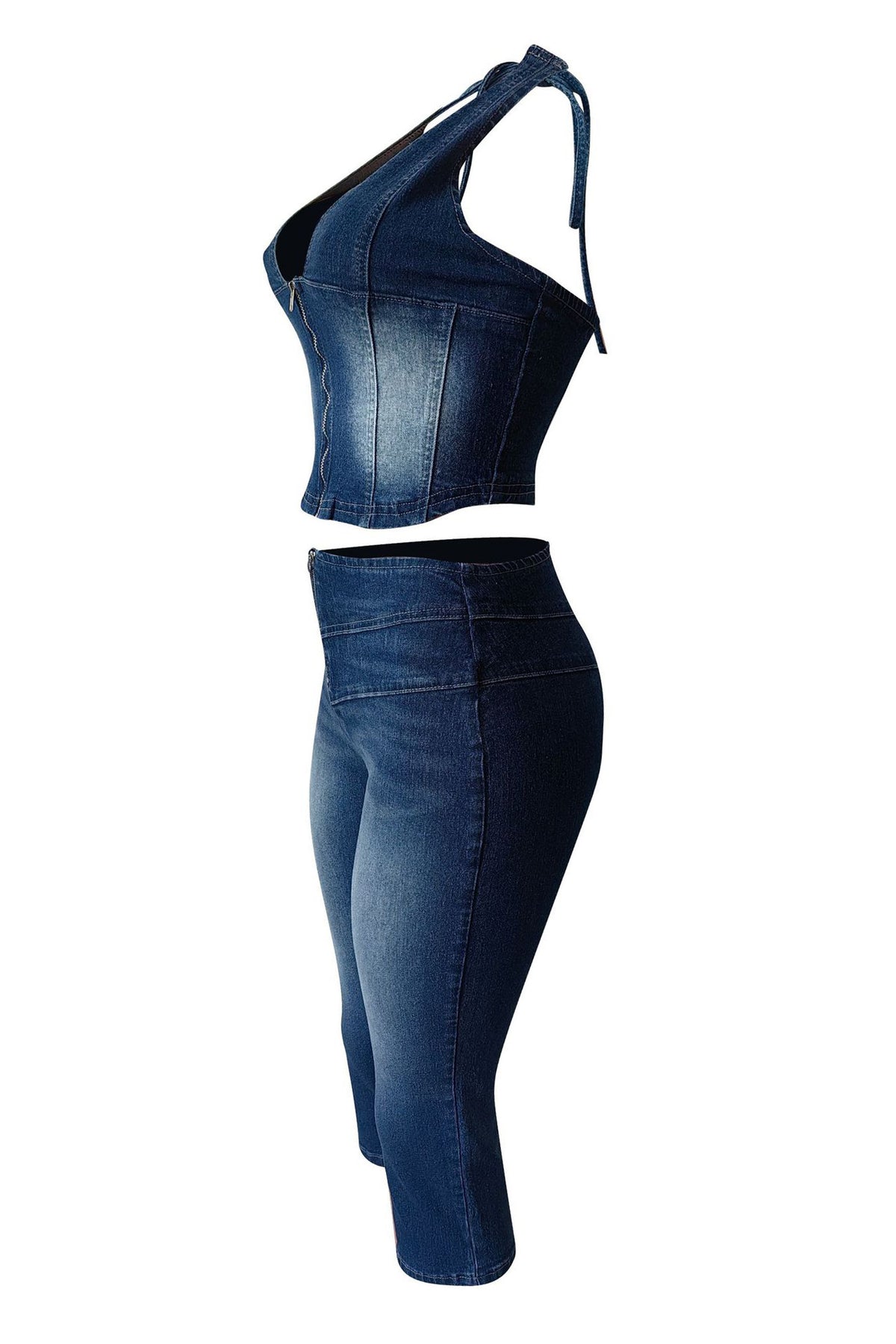 Off-Shoulder Tie Denim Shorts Set