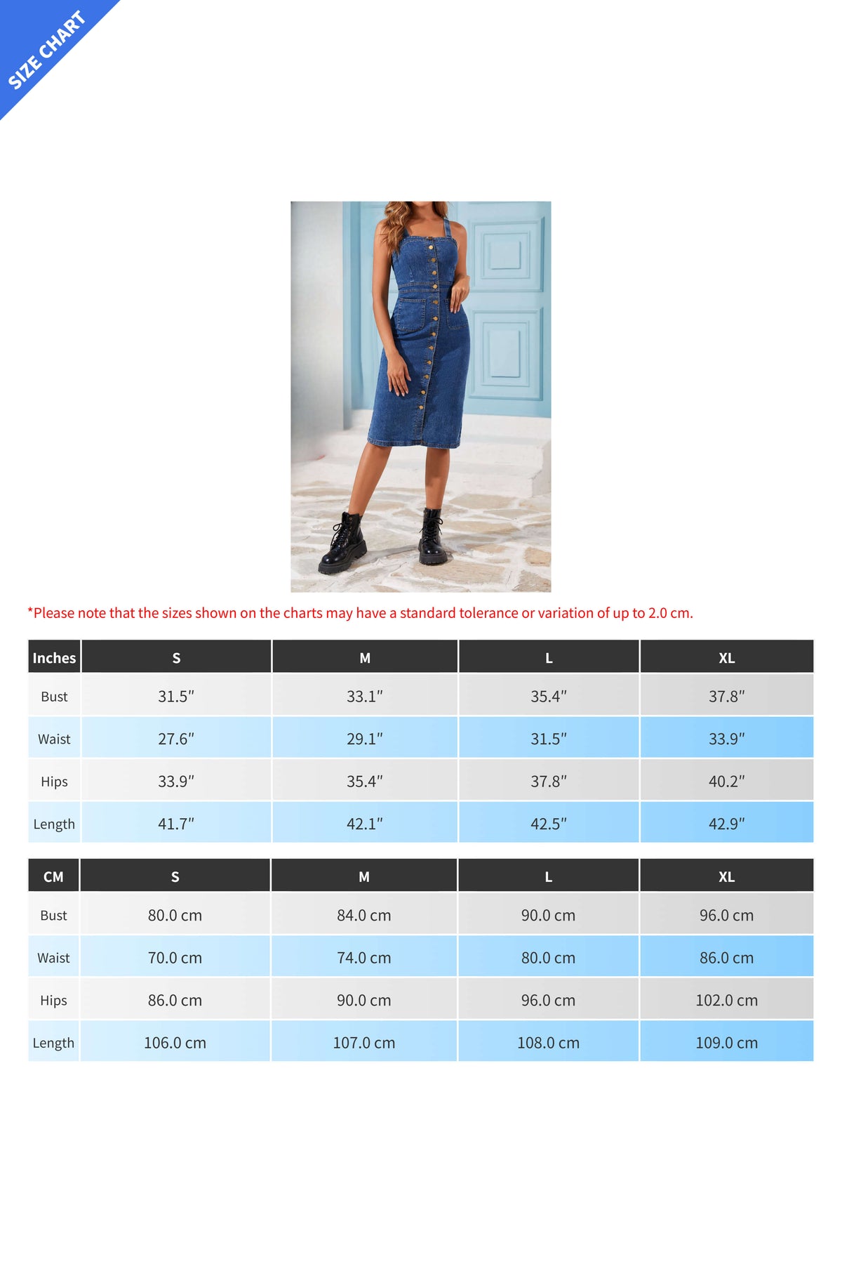 Button Front Fitted Denim Midi Dress
