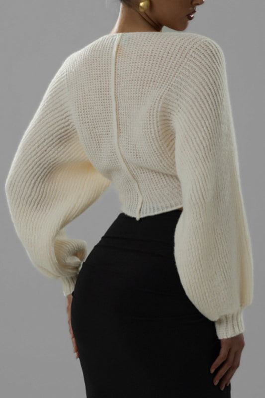 Knit V-Neck Long-Sleeve Top