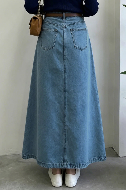 Classic A-Line Denim Maxi Skirt