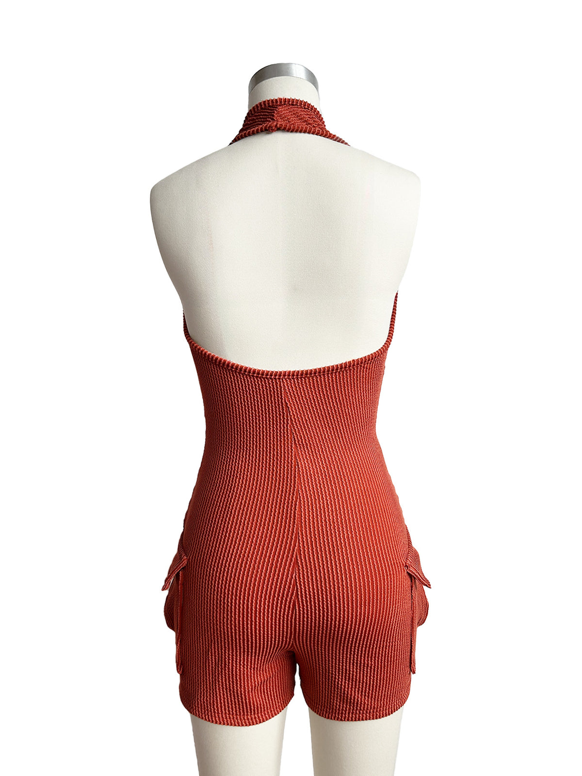 Halter Ribbed Cargo Romper