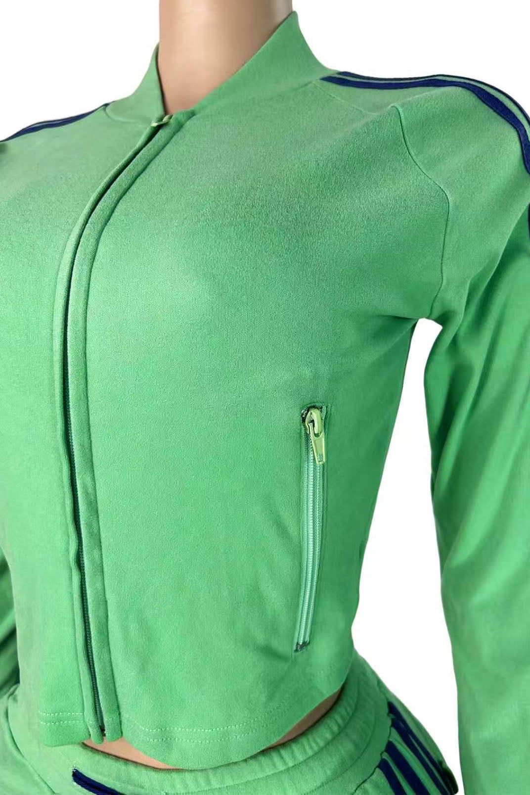 Sporty Striped Zip-Up Shorts Set