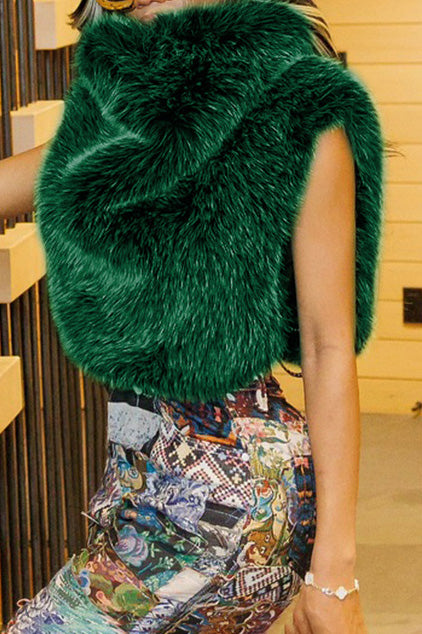 Solid Faux Fur Sleeveless Vest