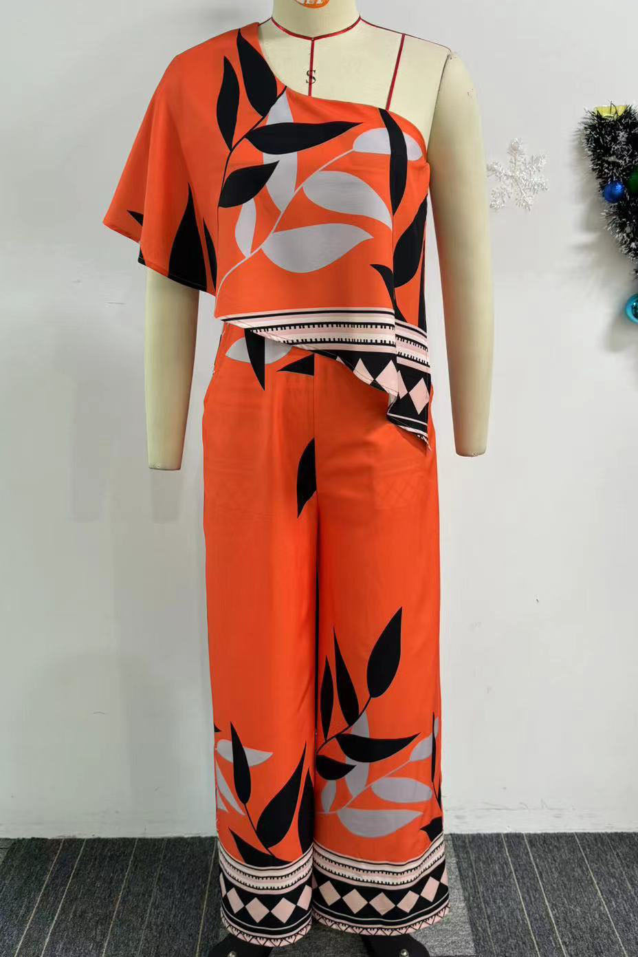 Printed Irregular Wide-leg Jumpsuit