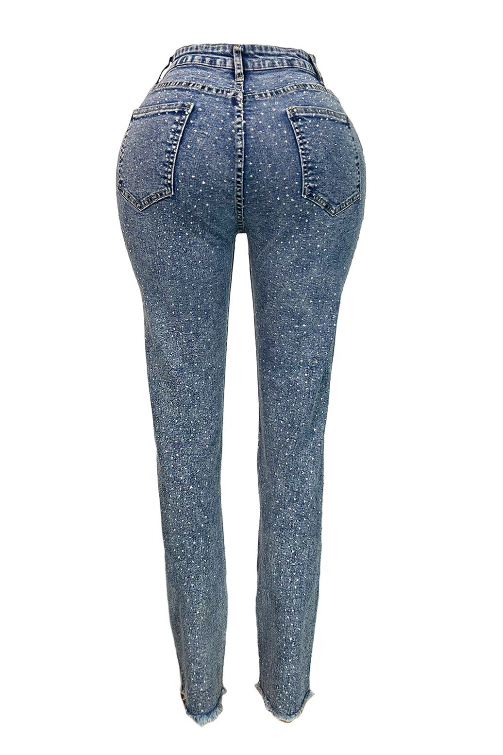 Rhinestone Skinny Raw Hem Jeans