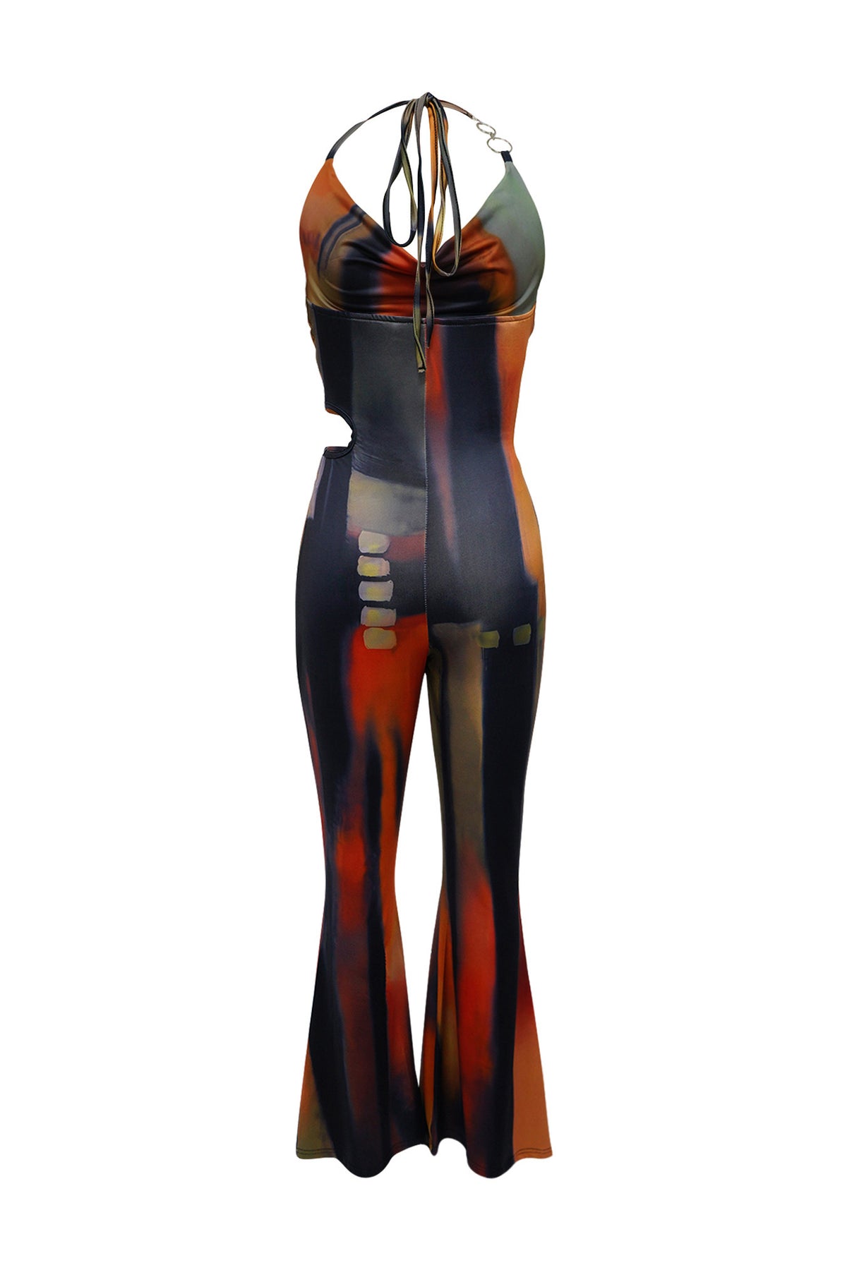 Cowl Neck Cutout Flared Jumpsuit