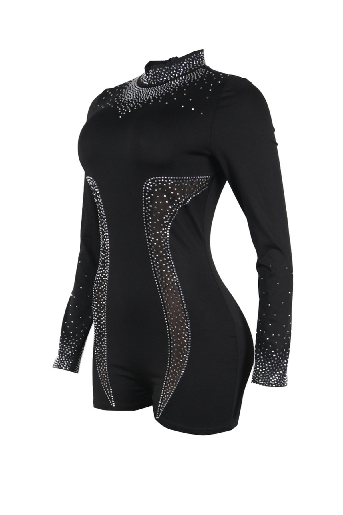 Rhinestone Sheer Stretch Romper