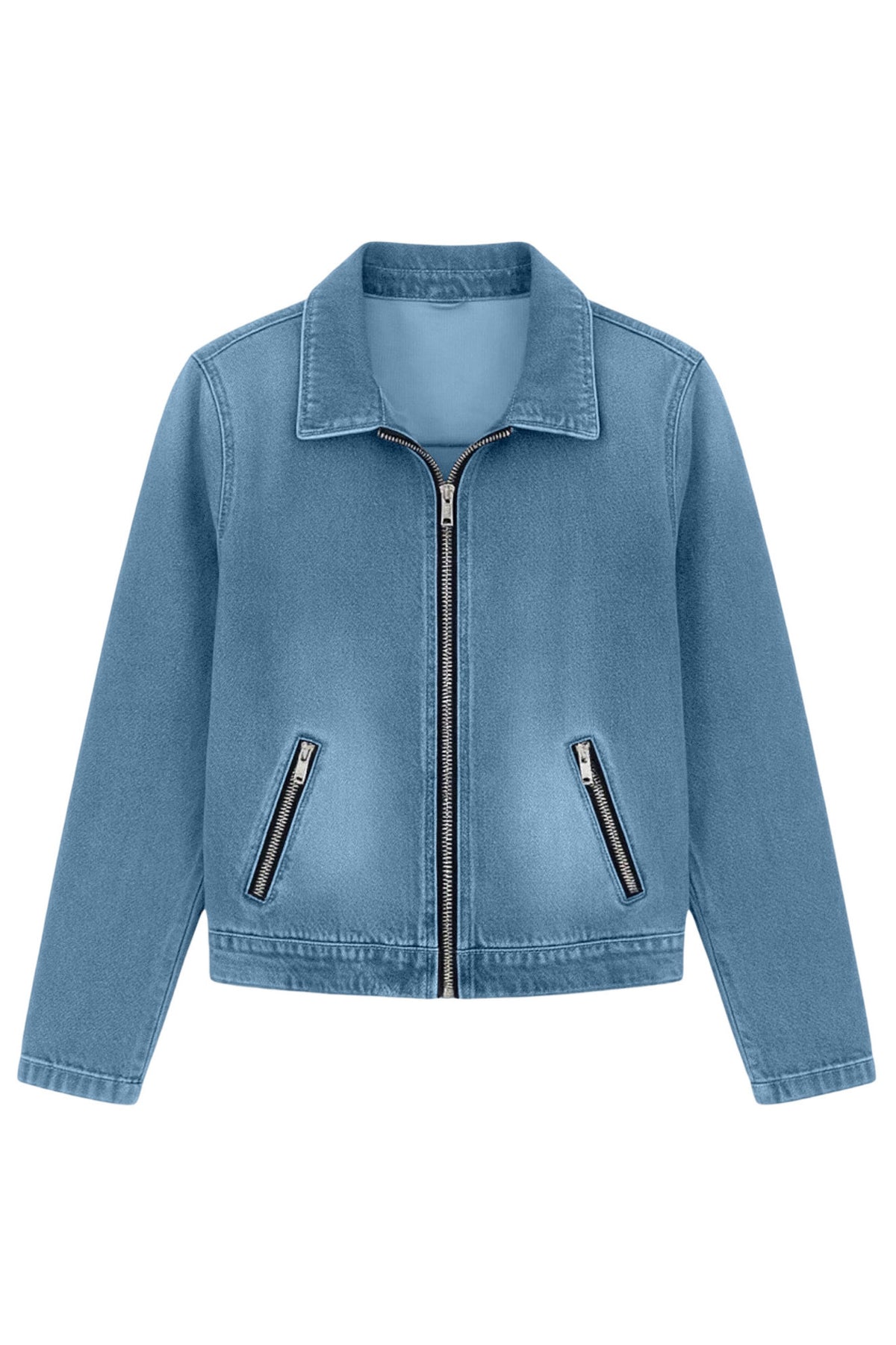Washed Zip Front Denim Jacket