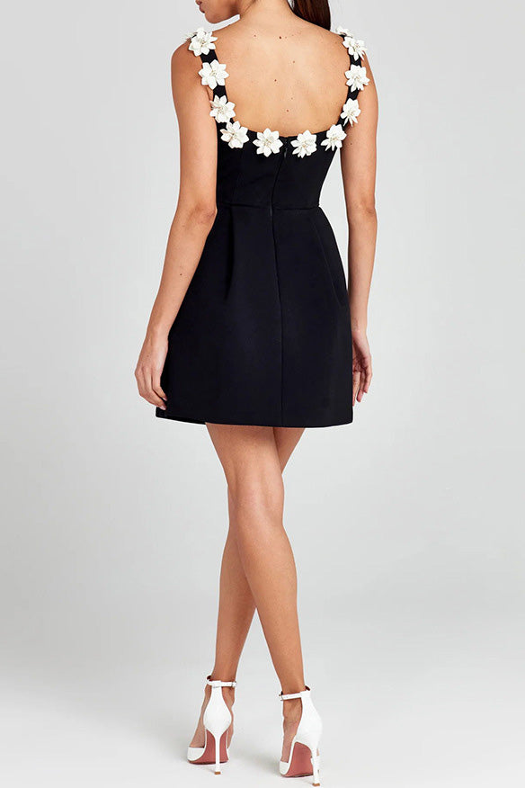 Square Collar Flower Bandage Mini Dress