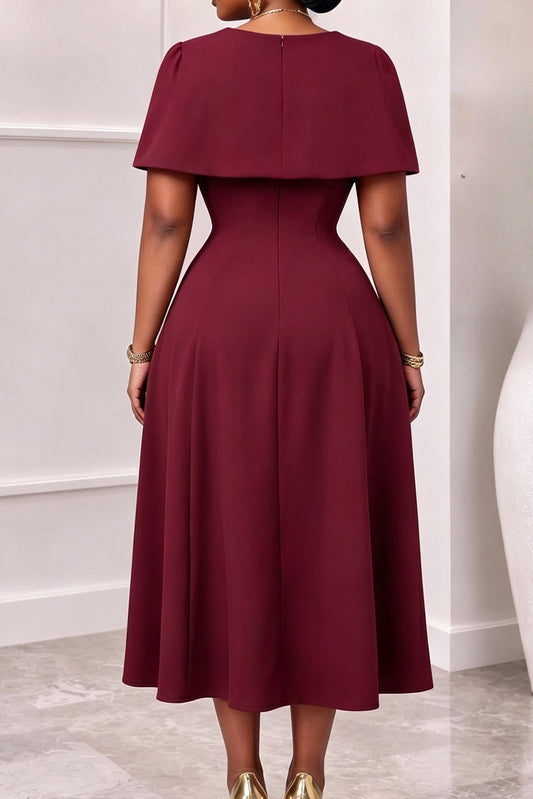 Elegant Cape Overlay A-Line Midi Dress