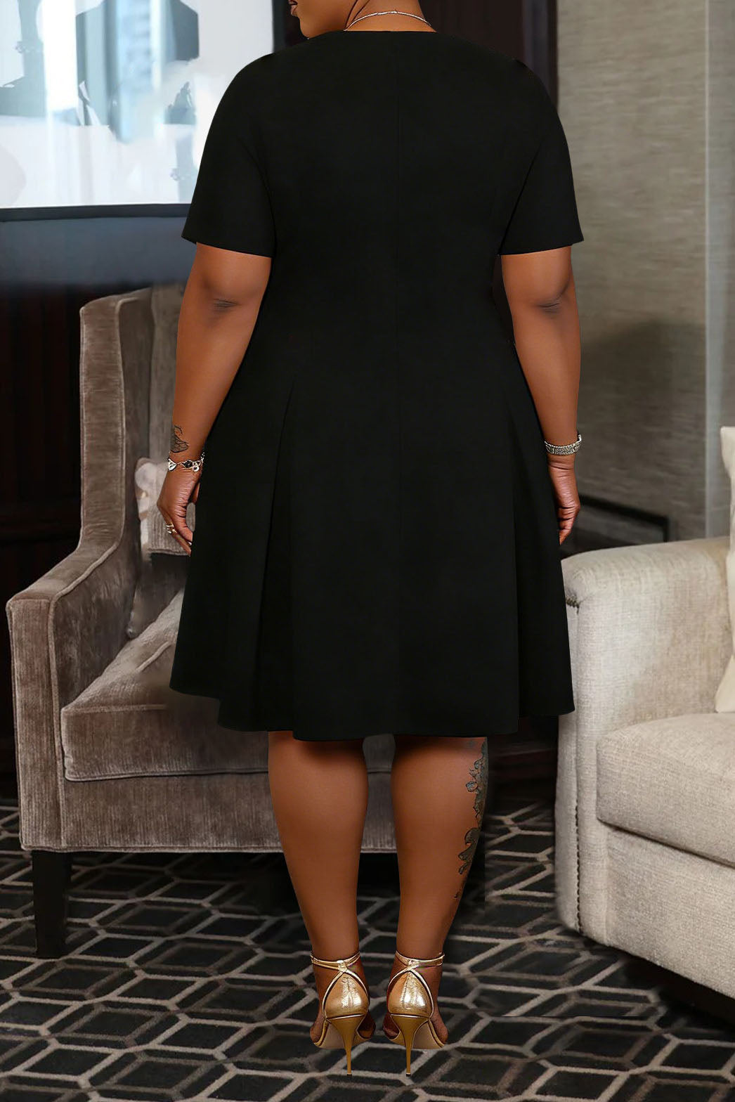 Plus Size Button Detail Pleated Dress