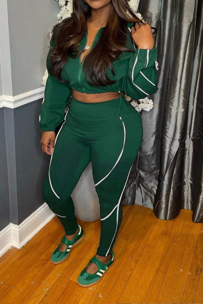 Contrast Piping Zip-Up Track Jacket & Legging Set