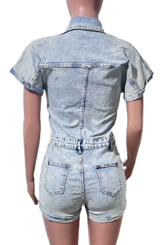 Short Sleeve Rigid Denim Romper