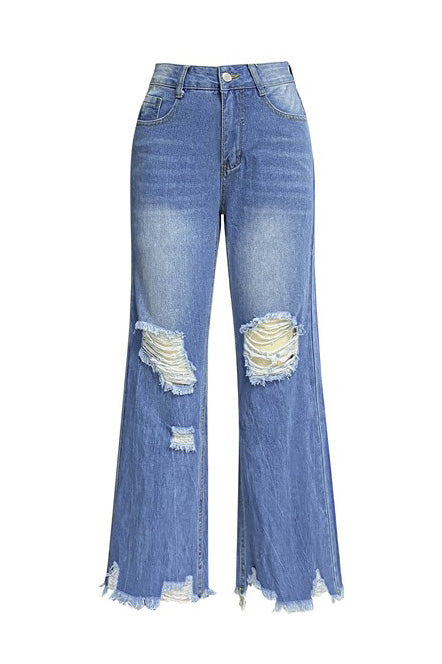 High Waist Distressed Raw Hem Cropped Jeans