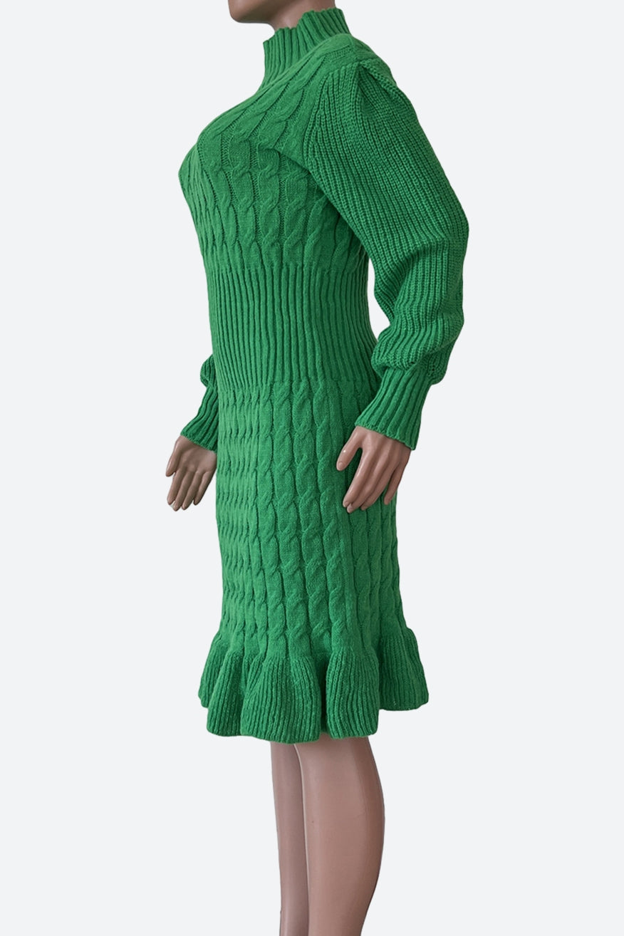 Ruffled Knitted Turtleneck Dresses