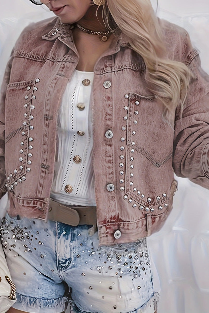 Rivet Studded Pocketed Denim Jacket